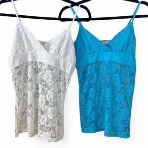 Y2K Bozzolo White and Teal Lace Camis